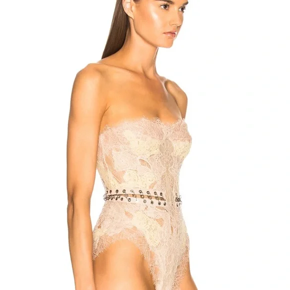 NWT Jonathan Simkhai Grommet Lariat Lace Bustier Bodysuit